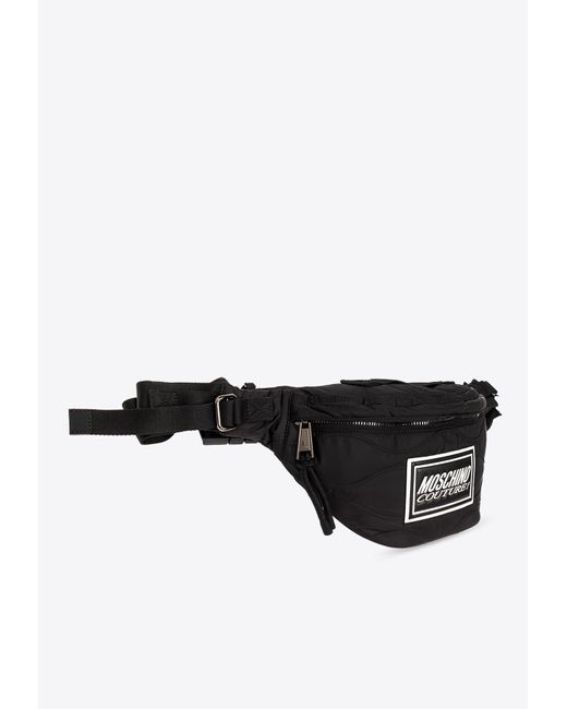 Moschino Black Italic Logo Patch Belt Bag for men