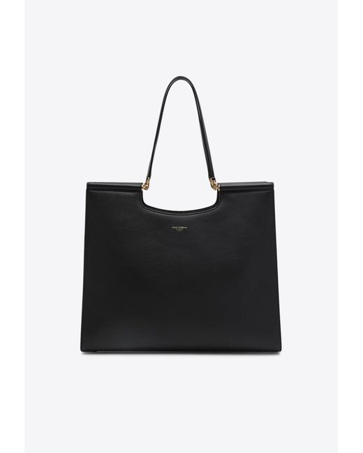 Dolce & Gabbana Black Large Sicily Calf Leather Tote Bag