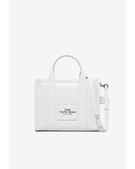 Marc Jacobs White The Medium Croc-Embossed Leather Tote Bag