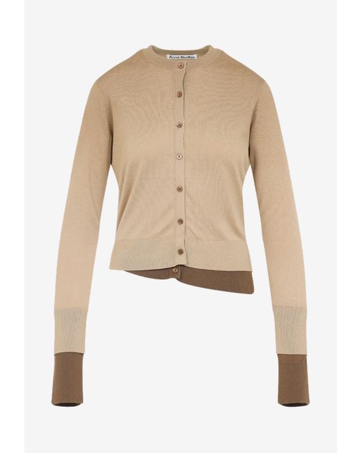 Acne Natural Asymmetrical Silk, Wool And Cashmere Cardigan