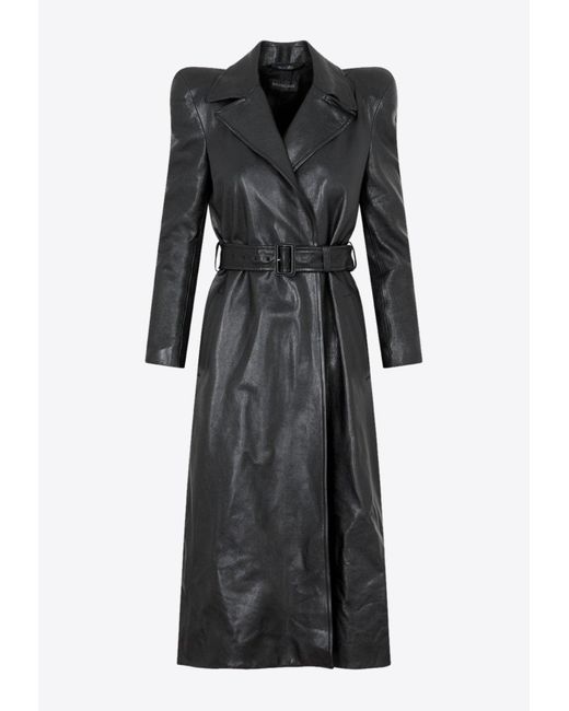 Balenciaga Black Leather Belted Coat