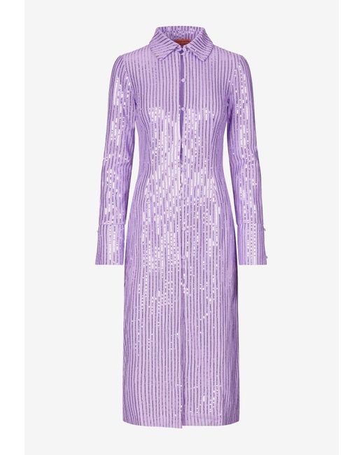 Stine Goya Purple Sonja Sequined Midi Shirt Dress