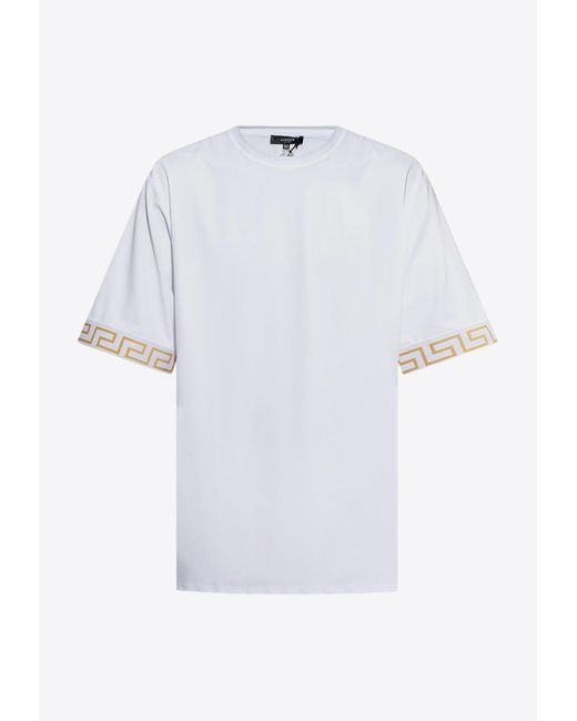 Versace White La Greca Crewneck T-Shirt for men