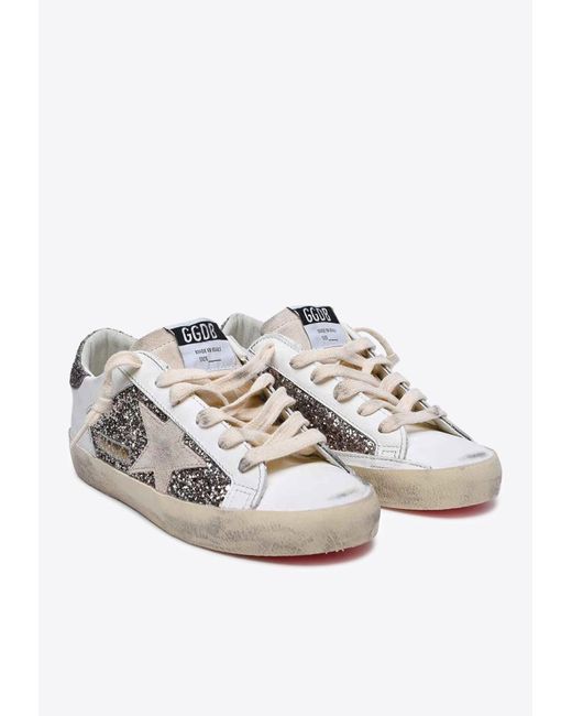 Golden Goose Deluxe Brand White Super-Star Glitter-Paneled Low-Top Sneakers