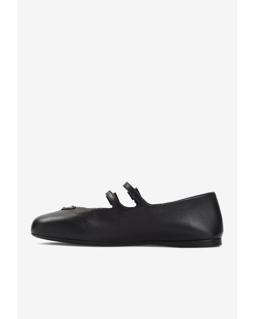 Prada White Logo-Plaque Ballet Flats