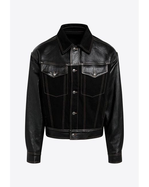 Versace Black Leather And Denim Jacket for men