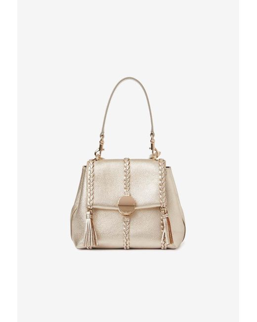 Chloé White Small Penelope Leather Top Handle Bag