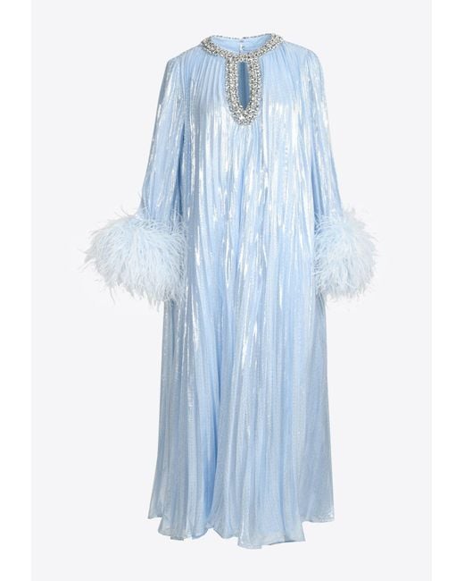 knee length dresses for ladies Plain Lurex Chiffon Tiered Midi Dress - Light Blue main image 1