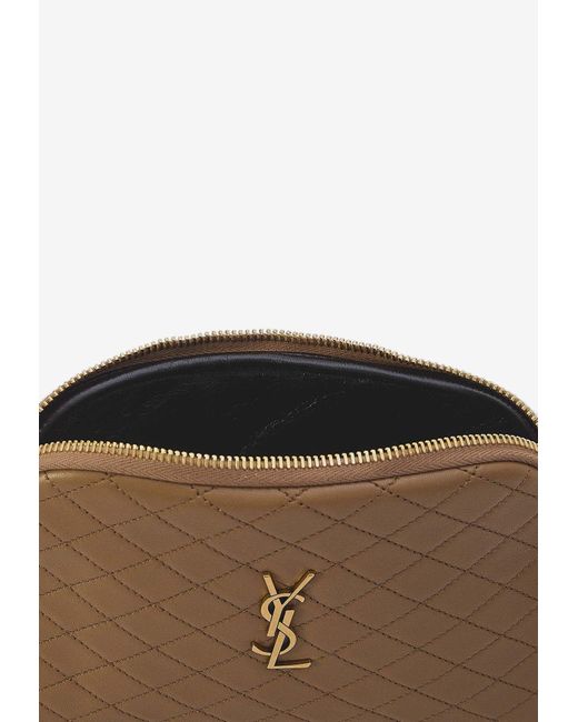 Saint Laurent Natural Gaby Zipped Quilted Lambskin Pouch