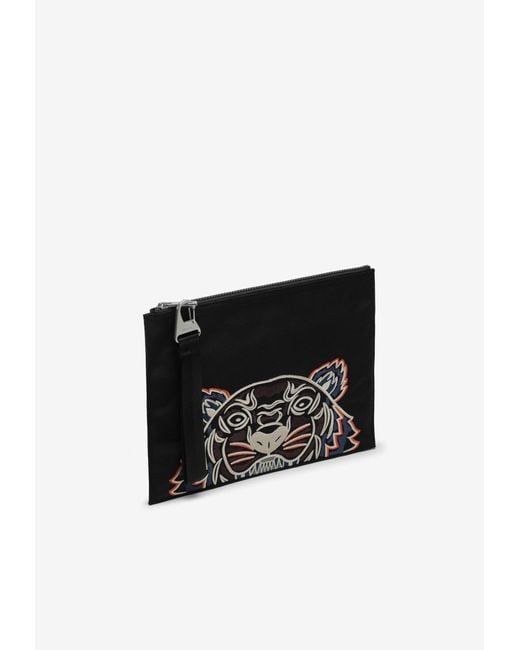 KENZO Black Tiger Embroidery Pouch Bag for men
