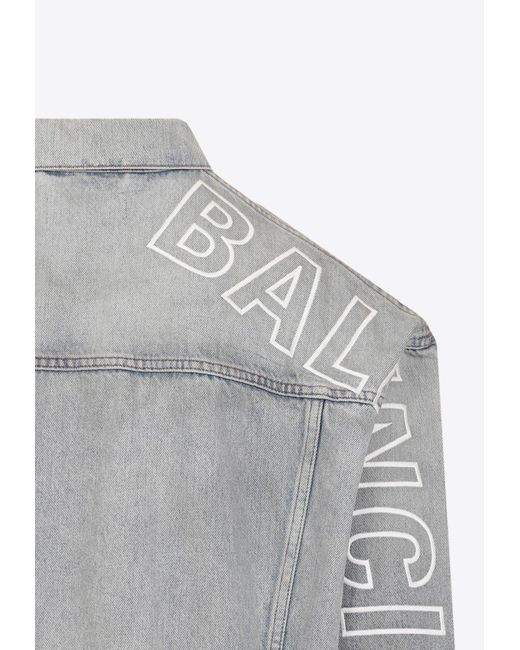 Balenciaga Gray Logo Print Oversized Denim Jacket for men