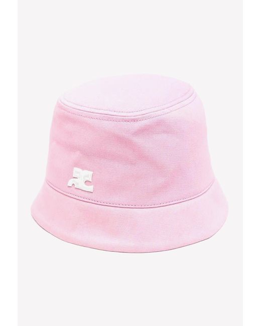 Courreges Cotton Logo Embroidered Bucket Hat in Pink | Lyst