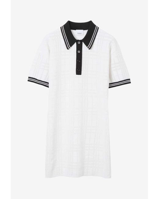 Burberry White Check Stripe-Trim Polo Dress