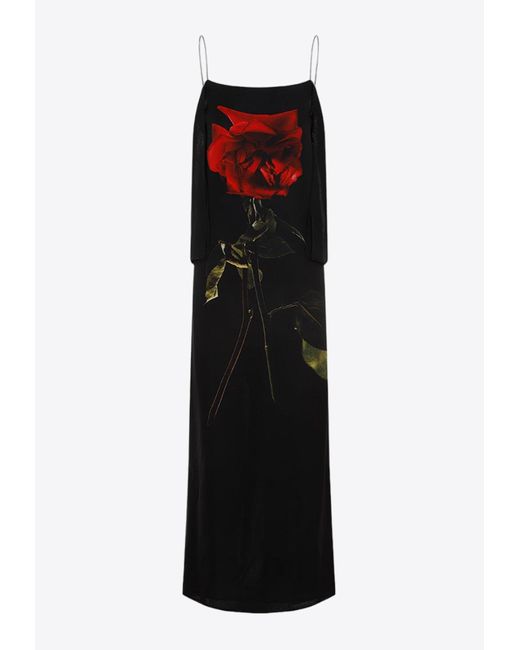 Alexander McQueen Black Chiffon Shadow Rose Maxi Dress