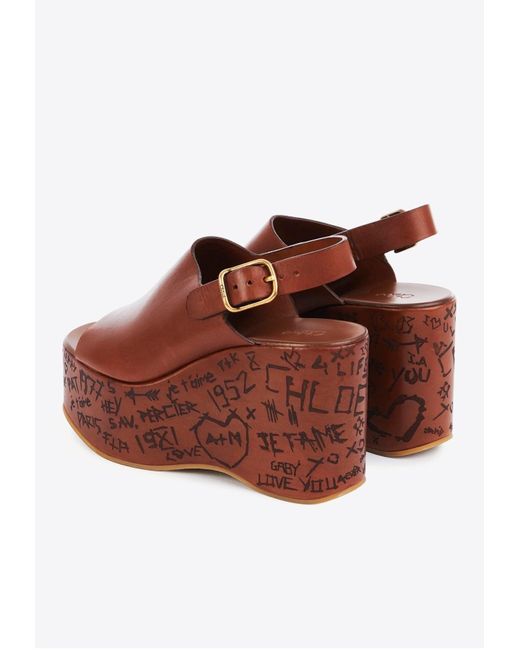 Chloé Brown Maxime 80 Leather Wedge Sandals