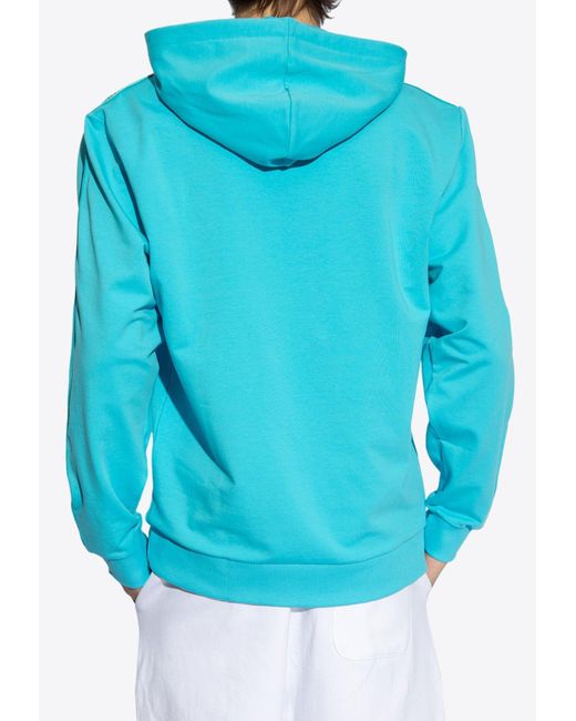 Moschino Blue Logo Embroidered Hooded Sweatshirt for men