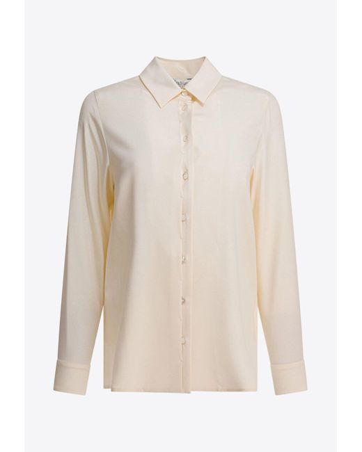 Max Mara White Avion Long-Sleeved Silk Shirt