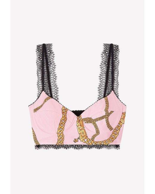 Versace Chain Print Silk Cropped Top in Pink | Lyst Canada