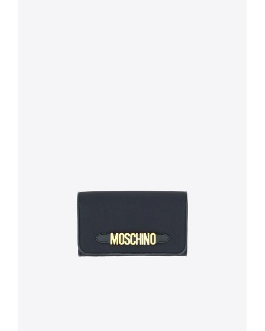 Moschino White Logo Lettering Chain Clutch