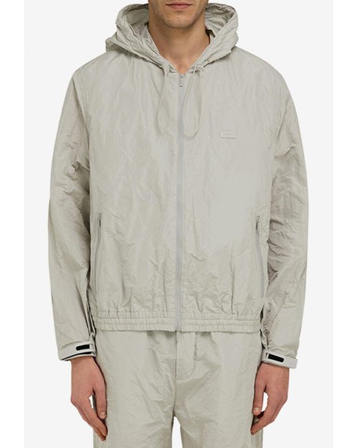 Ferragamo Gray Zip-Up Windbreaker Hooded Jacket for men