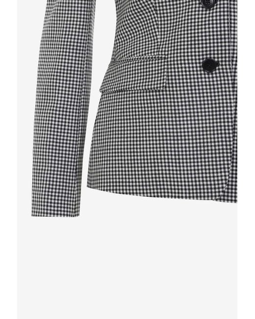 McQueen Gray Single-Breasted Gingham Check Blazer