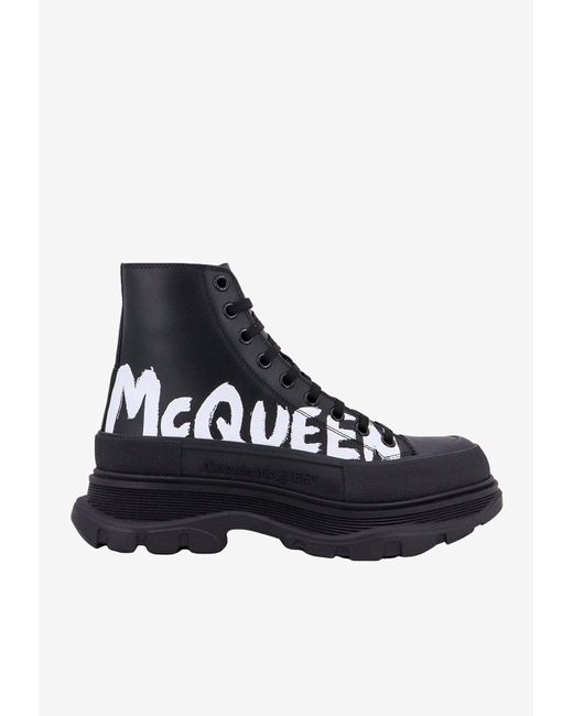 Alexander McQueen Black Tread Slick Graffiti Logo Ankle Boots for men
