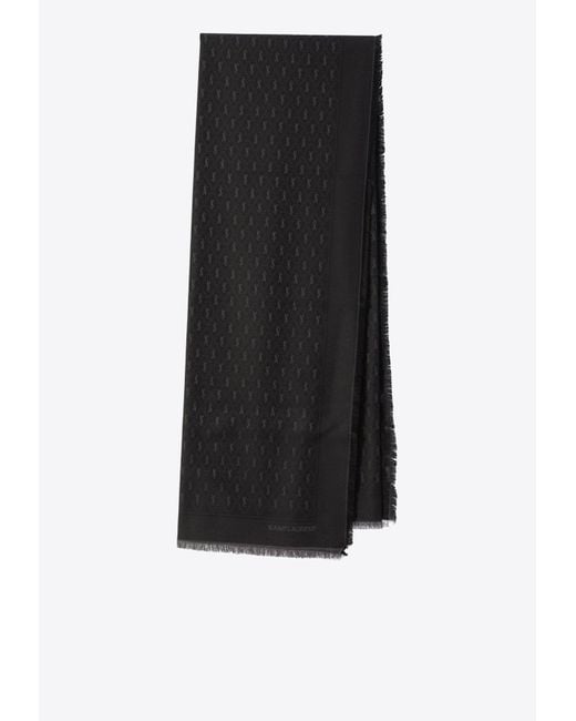 Saint Laurent Black Large Monogram Wool-Blend Scarf for men