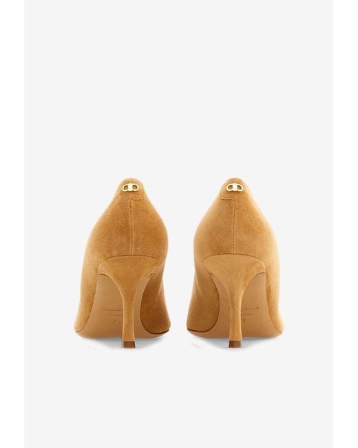 Ferragamo White Elydea 70 Pointed Suede Pumps