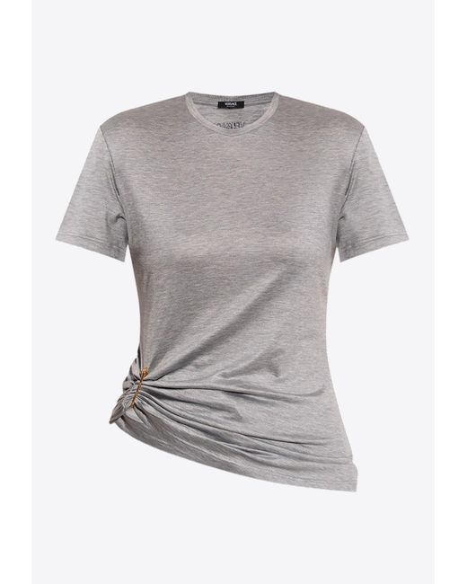 Versace Gray Safety Pin Draped Crewneck T-Shirt