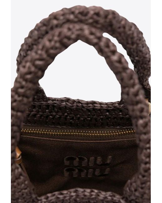 Miu Miu Brown Raffia-Effect Woven Handbag
