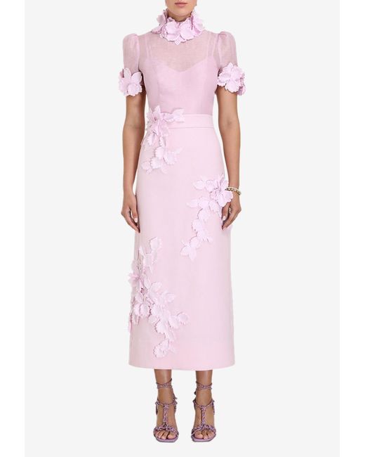 Zimmermann Pink High Tide 3d Flower Midi Skirt