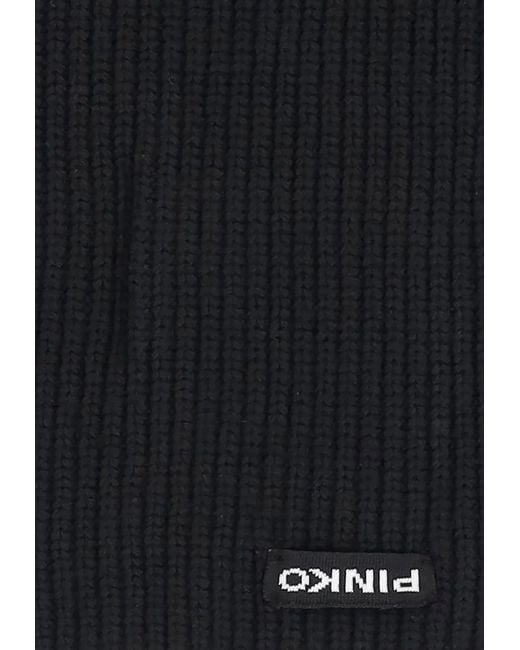 Pinko Black Logo Patch Ribbed Scarf