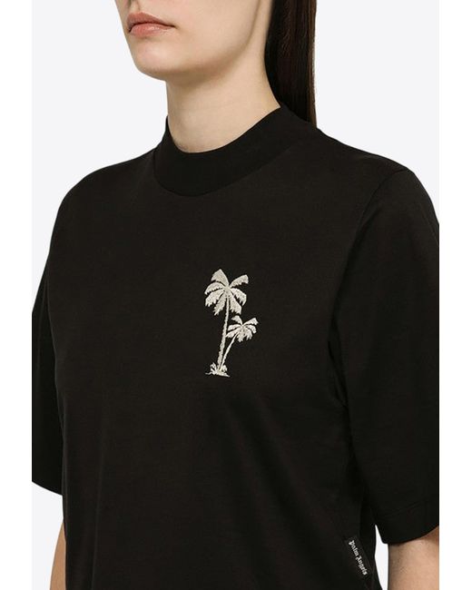 Palm Angels Black Embroidered Palm Tree Cropped T-Shirt
