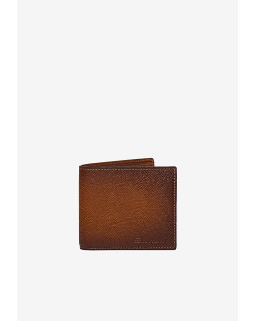 Santoni Brown Bi-Fold Logo Wallet for men