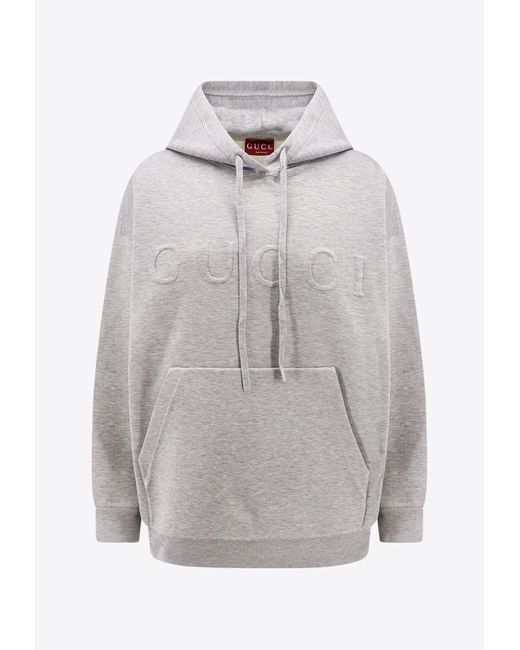 Gucci Gray Logo-Embossed Hooded Sweatshirt