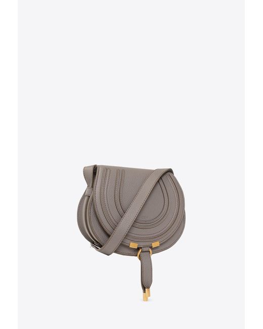 Chloé Gray Small Marcie Grained Leather Crossbody Bag