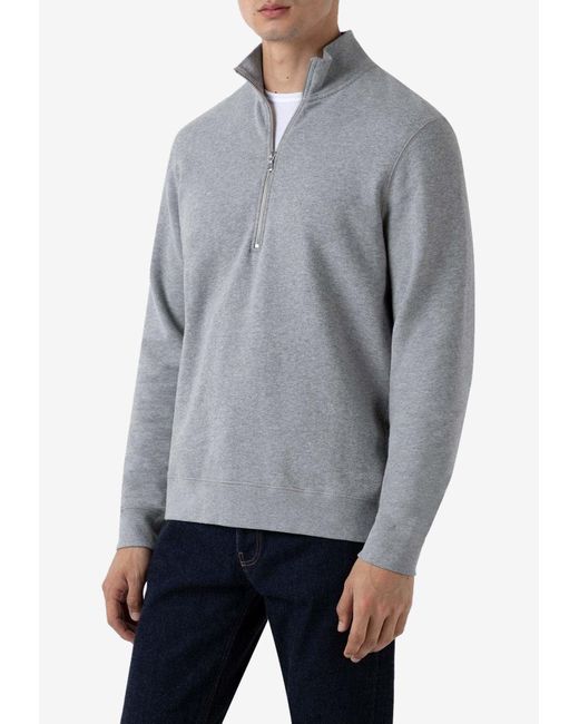 Sunspel Gray Loopback Half-Zip Sweatshirt for men