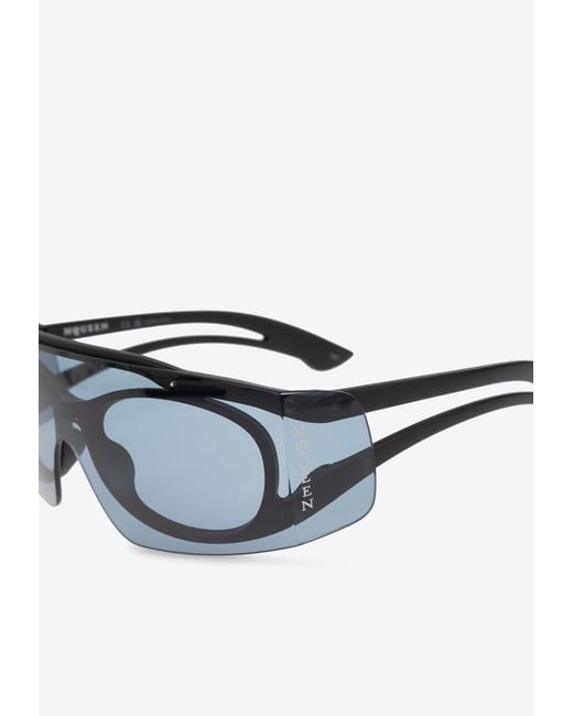 McQueen Blue Two-Tone Shield Sunglasses