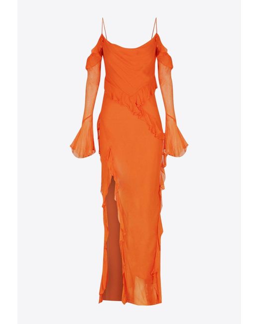 Shona Joy Orange Layla Off-Shoulder Ruffled Maxi Dress