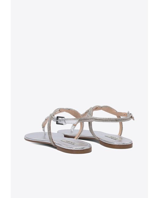 Ninalilou White Elisa Laminated Leather Braided Sandals