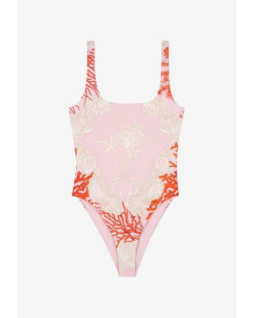 Versace White Barocco Sea Print One-Piece Swimsuit