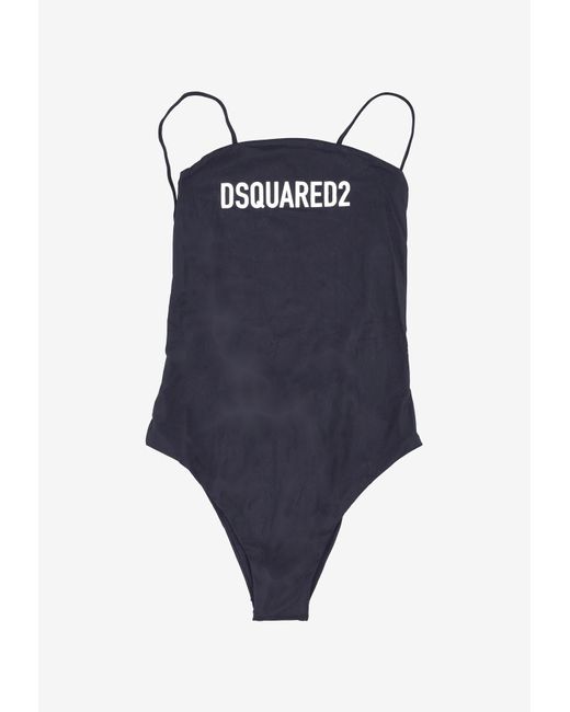 DSquared² Blue Logo Print One-Piece Swimsuit