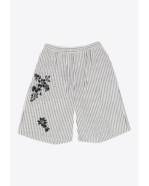 Dolce & Gabbana White Embroidered Striped Poplin Shorts for men