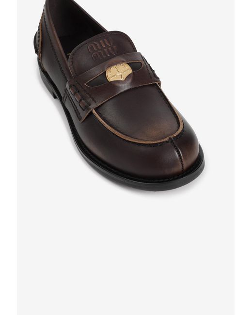 Miu Miu Black Logo Leather Loafers