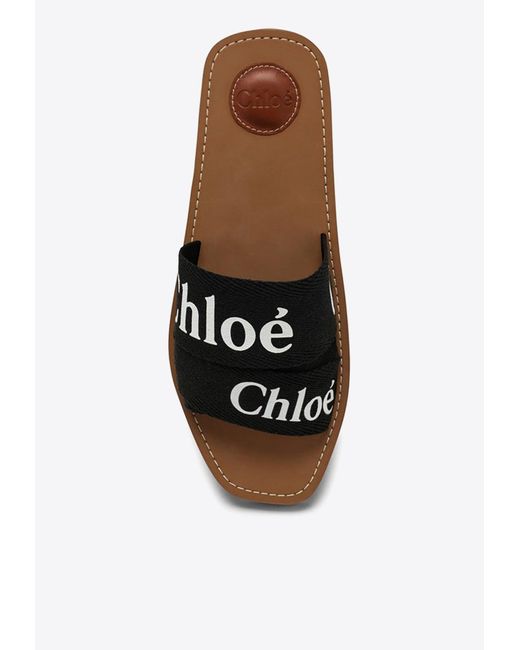 Chloé White Woody Logo Flat Sandals