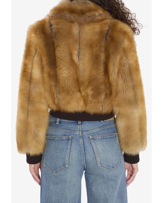 Saint Laurent Blue Shearling Zip-Up Jacket
