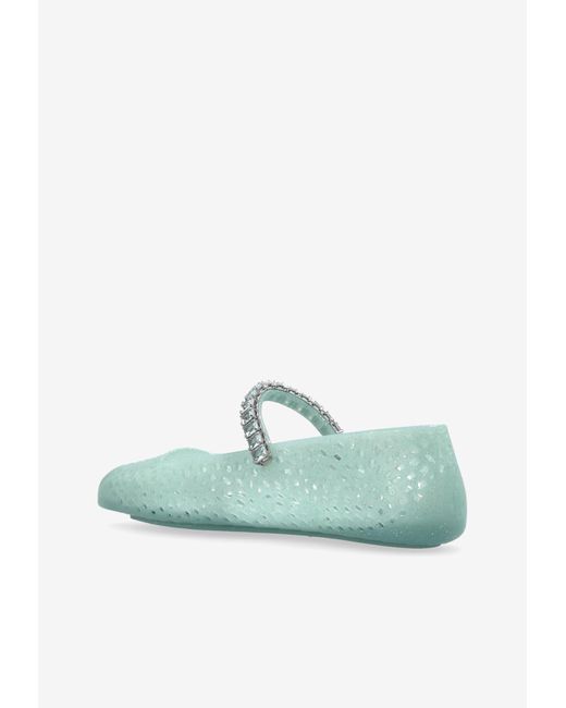 Jimmy Choo Green The Jelly Crystal Embellished Ballet Flats