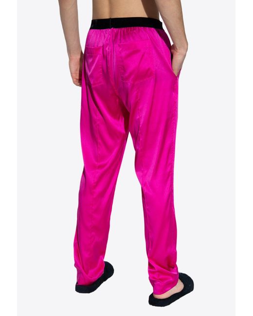 Tom Ford Pink Logo-Waistband Stretch Silk Pajama Pants for men