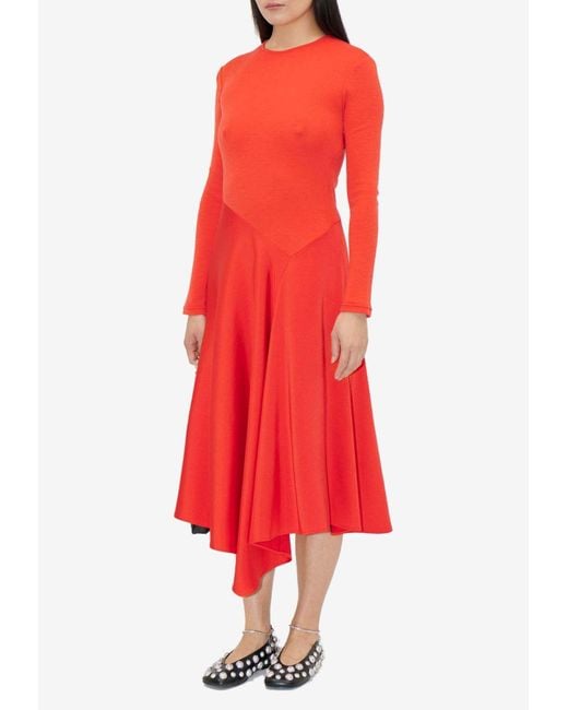 Stine Goya Red Asymmetric Satin Midi Dress