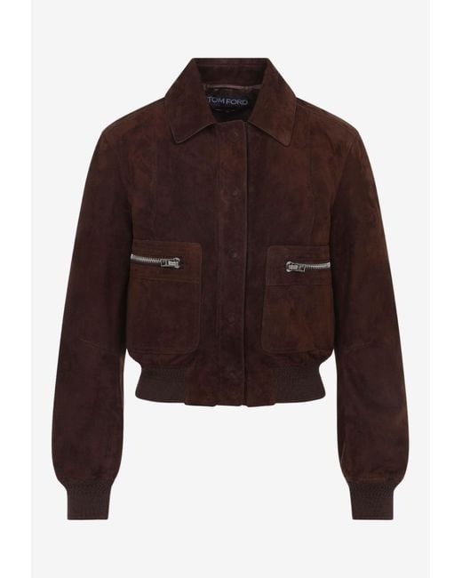 Tom Ford Brown Suede Short Jacket With Front-Pockets
